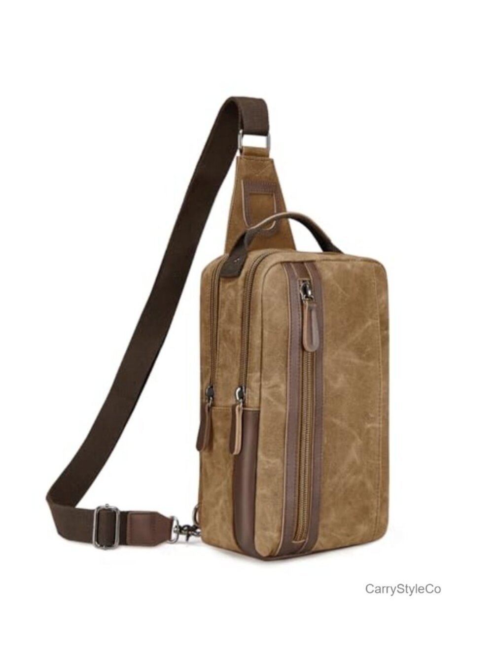 Large Waxed Canvas Messenger Crossbody Bag with PU Leather - Waterproof Travel